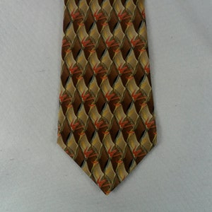 Vintage Murano EXTRA LONG Tie Fine Quality Pure Silk  Geometric Brown and Orange  Neck Tie 64 x 3.75 Vintage Tie Shop T1189