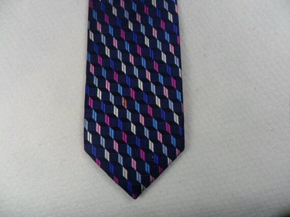 Vintage Haines and Bonner of London Tie Pure Silk Blue and Pink Geometric Square Necktie 58 x 3.25 Vintage Tie Shop T1186