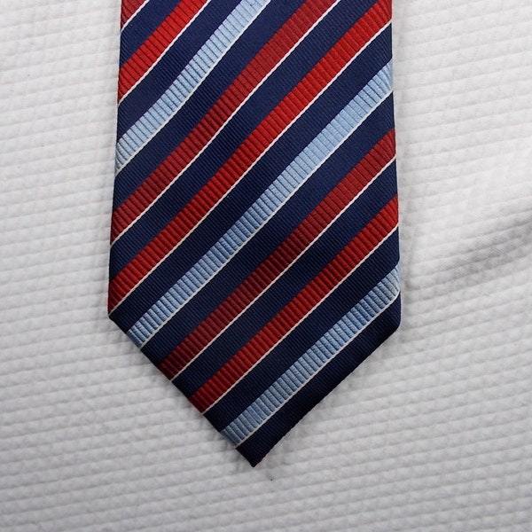 Vintage Red Stripe Mens Necktie, Eagle Shirtmakers, Pure Silk, Diagonal Red and Blue Stripes, Father day Tie,Gift him,VintageTies4Guys T1627