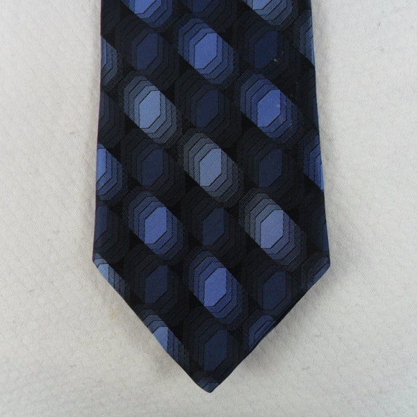 Vintage RBM Tie Pure Silk  Necktie Black and Blue Geometric Diamond  Necktie 58 x 3.75 Vintage Tie Shop T1101