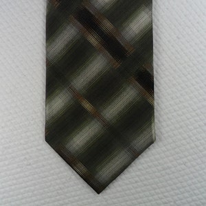 Vintage Villini Plaid Tie Hand Made Pure Silk Geometric Necktie Green and Gold 58 x 3.75 Vintage Tie Shop T524