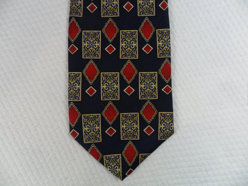 Vintage Tom James Tie USA Pure Silk Geometric Black and Gold - Etsy