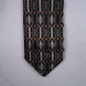 XL Vintage Enrico Rossini Tie Pure Silk Black and Bronze Horizontal Stripe with Diamond shape  Necktie 64 x 3.75 Vintage Tie Shop T937