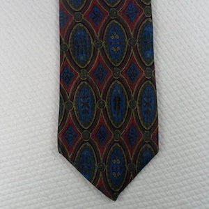 Vintage Lands End Silk Tie: Geometric Design, Hand Sewn in USA