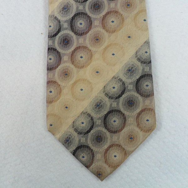 Vintage Serica Tie  Italian Silk Gold and Black Geometric Circle  Necktie Neck wear 58 x 4 Vintage Tie Shop T655