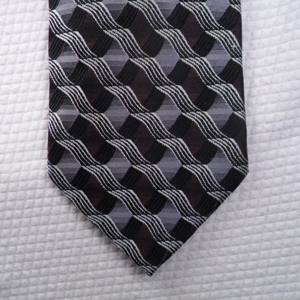 Vintage Paul Dione Tie   Made Pure Silk Silver and Brown Geometric Diagonal Square  Neck wear 56 x 3.75 Vintage Tie Shop T1694