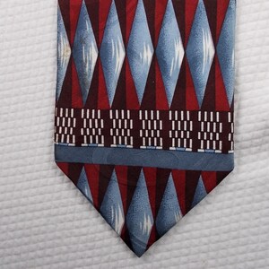 Vintage Accents Tie USA  Made Pure ISilk Red and Blue Geometric Fashion Necktie 56x 3.75 Gift for him, Vintage Tie Shop T713