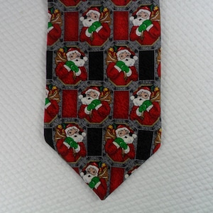 Vintage JC Penney Christmas Tie: Pure Silk Santa Geometric Necktie