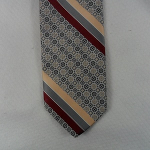 Vintage Cravats by Tonino Firenze Tie USA  Gray Red Gold Stripe Geometric 100% Silk  Necktie 54 x 3.25 Vintage Tie Shop T1059
