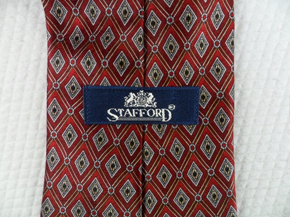 Vintage Stafford Tie Pure Silk Red and Gold Geometric… - Gem