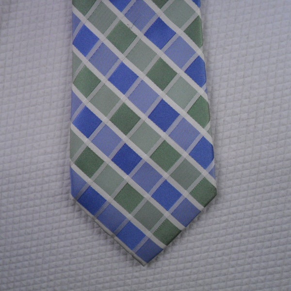 Vintage Club Room Tie Silk  Blue and Green Diagonal square Tie  Necktie 58 x 3.75 Vintage Tie Shop T1499