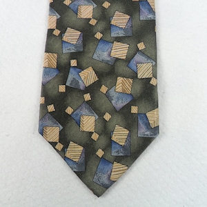 Vintage XMI Nordstrom Tie Fine Quality  Made Pure Silk  Green and Blue Geometric Square  Neck Tie 58 x 3.75 Vintage Tie Shop T735