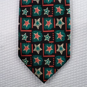 Vintage Christmas Star Tie 100% Silk Geometric Stars Red Green Black festive Holiday Necktie 56 x 3.5 Vintage Tie Shop T497
