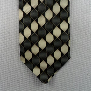 Vintage Franco Napoly Tie Silk Geometric Beige and Black Necktie 58 x 3.75 Vintage Tie Shop T1275