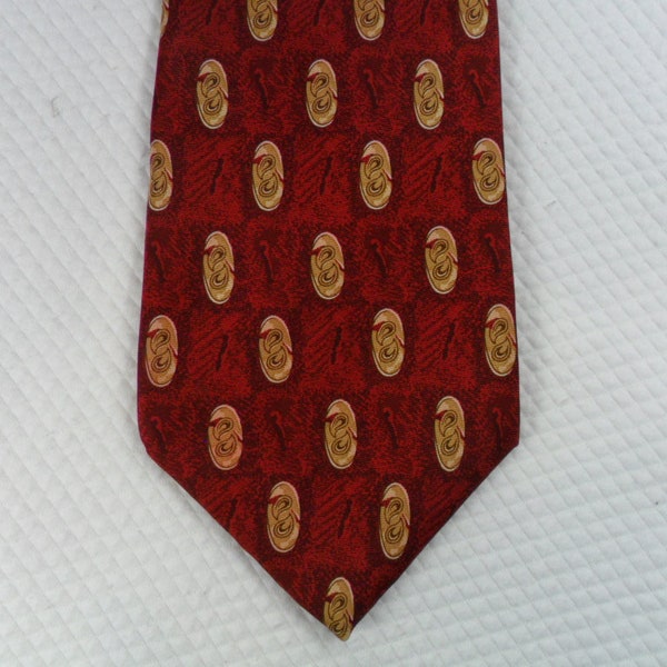 Vintage RBM Tie - Pure Silk -  Necktie - Red and Gold tie - Geometric pill shape pattern-  Necktie 58 x 3.75 Vintage Tie Shop T1040