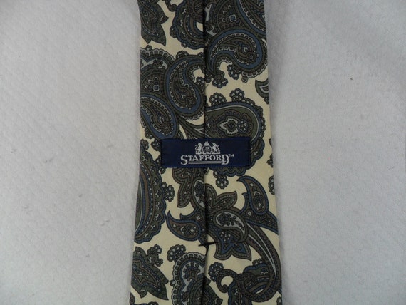 Vintage Stafford Tie USA Silk Beige and Green  Pa… - image 3