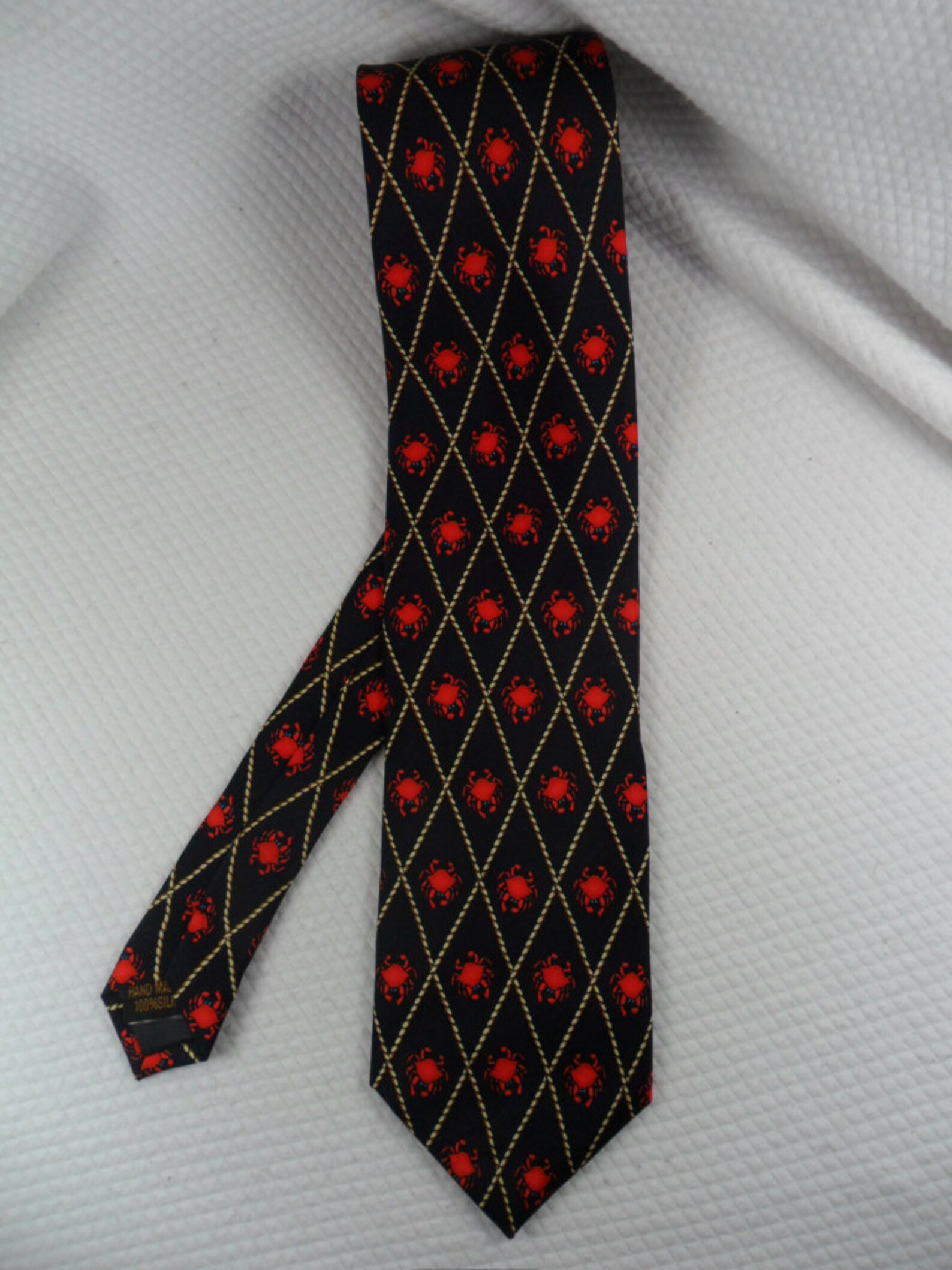 Crab Tie Silk Alynn Neckwear Black Tie With Geometric Red - Etsy