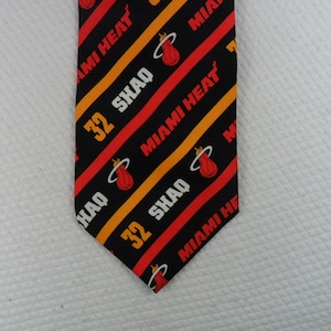 Vintage  Miami Heat Shaq Tie TAGS R M Sport USA Pure Silk NBA Basketball Black and Red Sports  Necktie 56 x 3.75 Vintage Tie Shop T1174