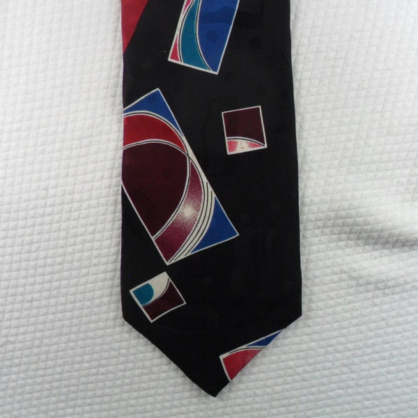 Vintage Tie - Zylos George Machado Tie - USA - Italian  Silk - Black and Red - Abstract tie -Gift for him-56 x 3.75 Vintage Tie Shop T611