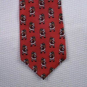 Vintage Noel Christmas Tie USA  Pure Silk  Santa with Toy Sack tie Red and Green Necktie Neck wear 56 x 3.75 Vintage Tie Shop T512