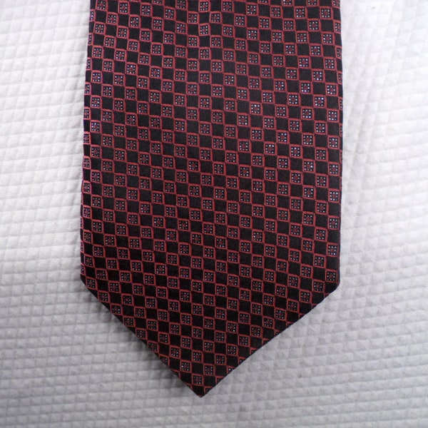 Vintage Paul Dione Tie Pure Silk Red Black and Silver Geometric Diagonal Square  Neck wear 58 x 3.75 Vintage Tie Shop T732