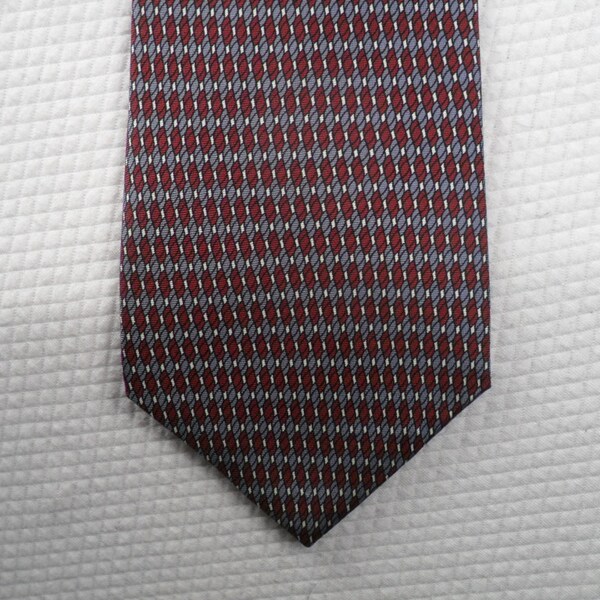 Vintage RBM Tie Pure Silk  Necktie Neck wear Red and Gray Geometric Square 58 x 4 Vintage Tie Shop T773