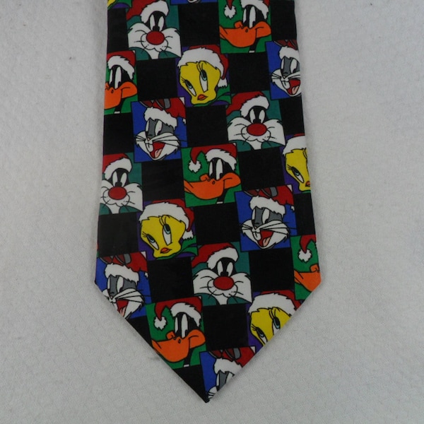 Vintage Looney Tunes Mania Christmas Tie Bugs Bunny Tweety Pie Sylvester Cat  Christmas Tie Neck wear 56 x 4 Vintage Tie Shop T989