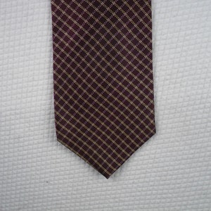 Vintage Lands End Silk Tie: Red & Gold Geometric Pattern, USA Made