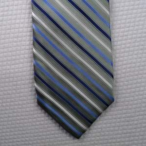 Vintage Silk Necktie: Blue Green Diagonal Stripe, Croft & Barrow
