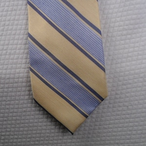 Vintage Tie - Chaps Tie - Pure Silk - Cream Yellow and Blue- Stripe tie -  Necktie 58 x 3 Vintage Tie Shop T1463