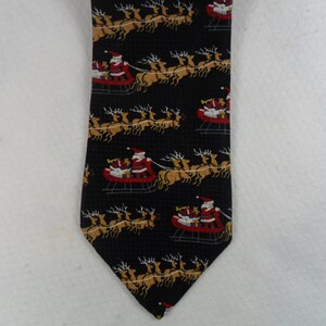 Vintage Christmas Silk Tie: Santa Sleigh Reindeer Geometric Print