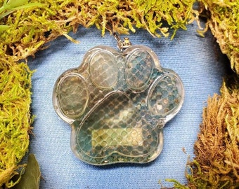 Paw Print Suncatcher or Ornament with REAL Ethically Collected Snake Shed, Monty the Ball Python, Unique Gift Set, OOAK, Reptile Lover,