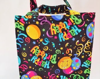 Happy Birthday small gift bag, handmade fabric gift wrapping and packaging, party supply, gender neutral for all ages