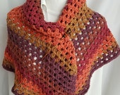 crochet fall color shawl, shoulder wrap for her, neck wrap cape, triangle granny square scarf, knitted cover for her, angled shoulder wrap