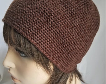 crochet beanie, gender neural skull cap, brown handmade winter hat for guys and ladies, knit hats, spiral design with no seam