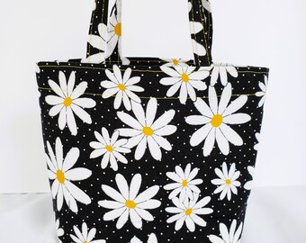 gift bag with daisies, small tote with handles, packaging, carry bag, gift wrapping