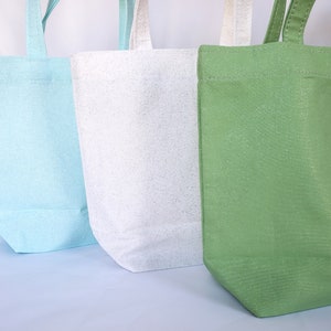 gift bags with sparkle, green, white, blue bags with handles, gift wrapping, handmade cotton small tote 7&quot; tall x 9&quot; wide