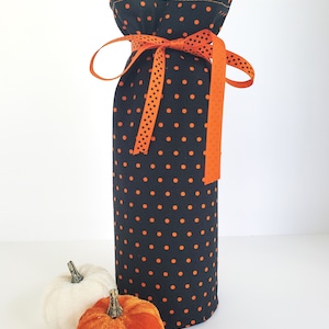 Fall Wine Gift Bag: Polka Dot Beverage Holder with Ribbon