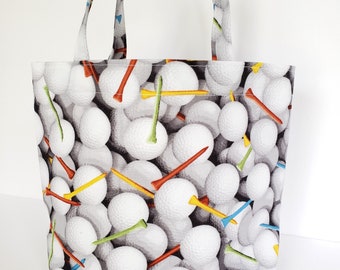 golf gift bag with handles, small size cotton fabric tote, gift wrapping for golf fans