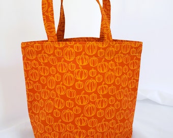 fall pumpkins fabric bag, gift tote, small purse, gift wrapping, project tote, hostess bag, party favor