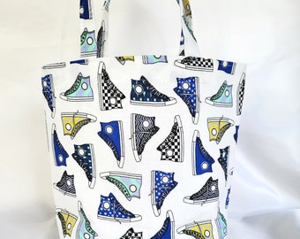 sneakers gift bag with handles, small size cotton fabric tote, gift wrapping for all sport fans