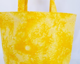 gift bag with handles, yellow pattern gift wrapping, handmade cotton small tote 7" tall x 9" wide