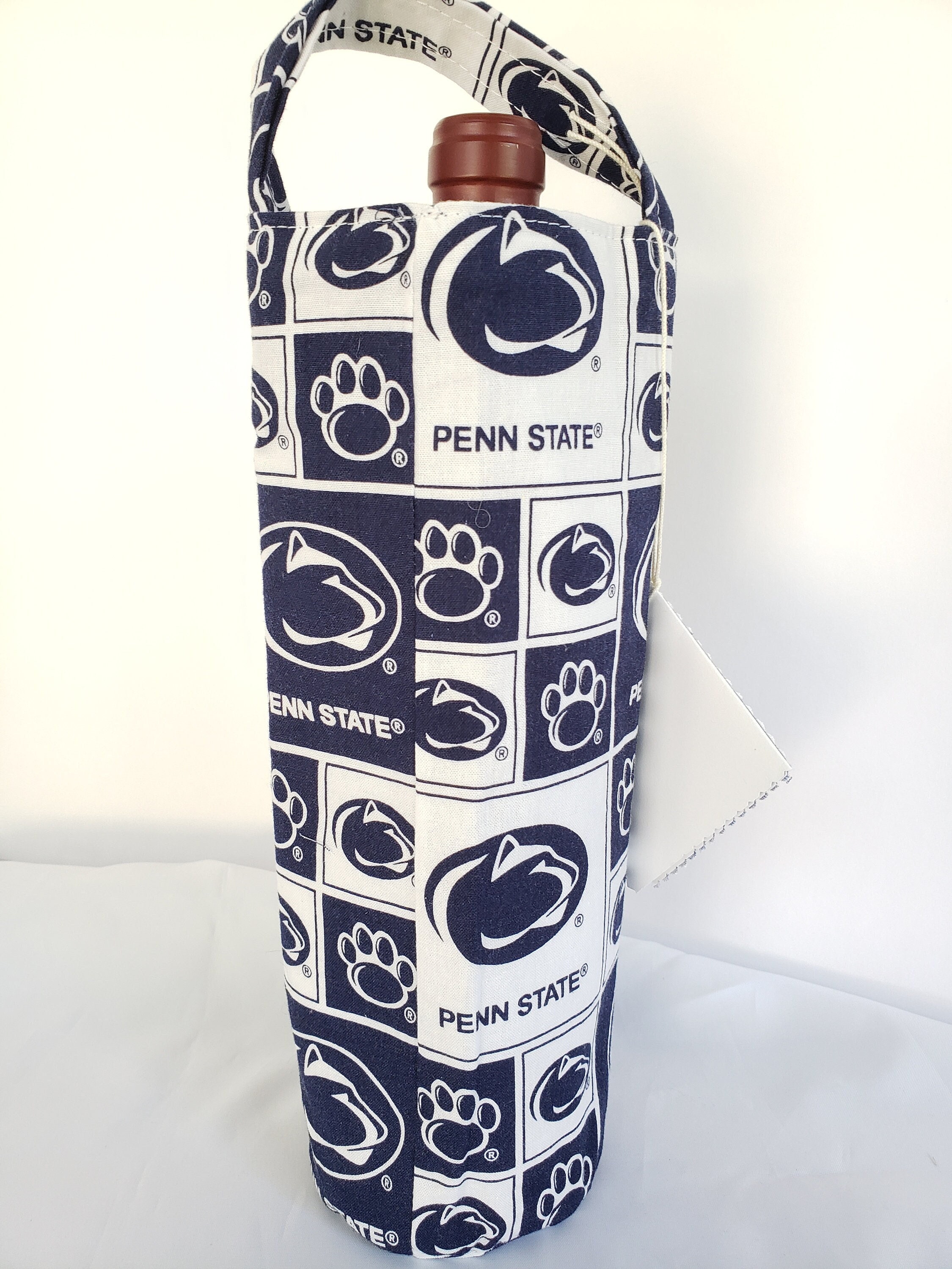 Penn State Wine Bag, Bottle Carrier, Nittany Lion Fans Beverage Holder,  Gift Tag, Birthday Gift for Him or Her 