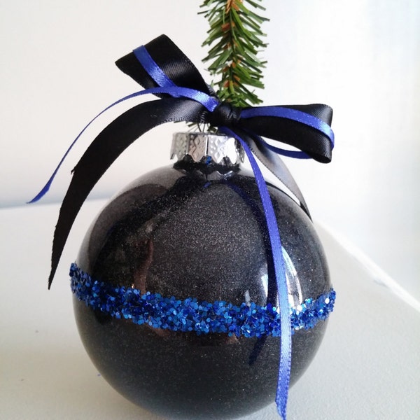 Thin Blue Line Ornament, Police Ornament, Law Enforcement Ornament, Glitter Ornament with Thin Blue Line Bow, Christmas, Cop Gift, LEO Gift