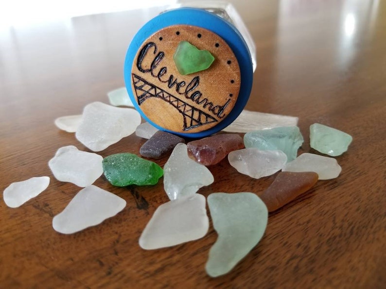 Cleveland Lake Erie Beach Glass Mini Souvenir Jar