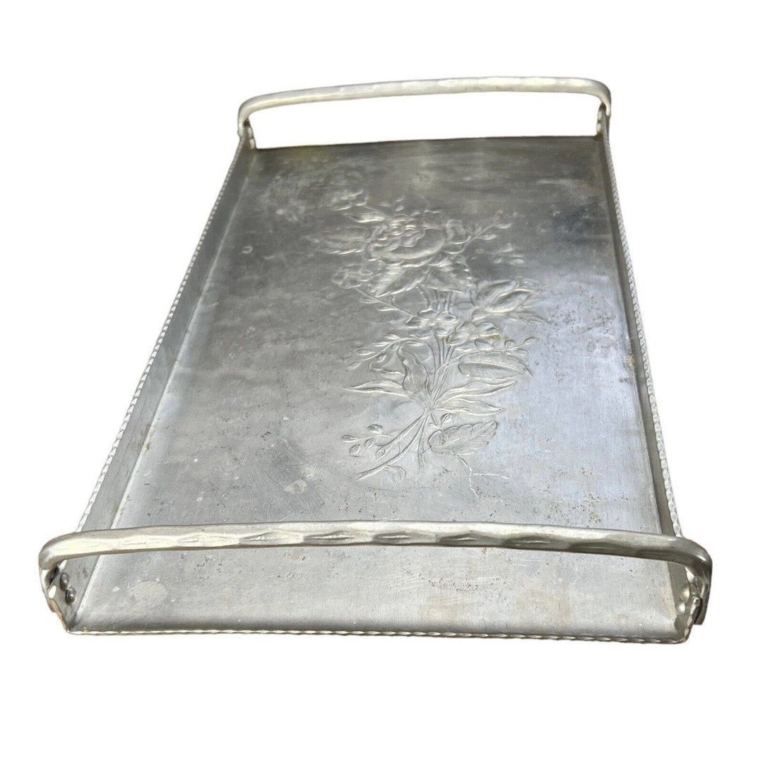 Hand Everlast Aluminum Metal Tray With Raised Rose 8 X Etsy