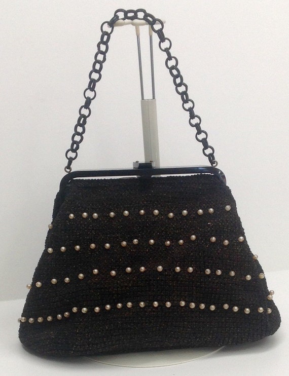 Vintage Handmade Crocheted Handbag Lucite Framed C