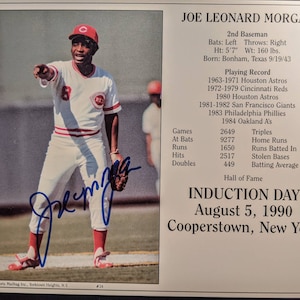 SALE  HOF Joe Morgan Cincinnati Reds Vintage Autographed Major League Authentic 8x10 Hall of Famer Antique baseball Photo