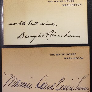 Vintage Mamie & Dwight D Eisenhower firmado tarjetas vintage de la Casa Blanca Washington DC autógrafos antiguos Presidente