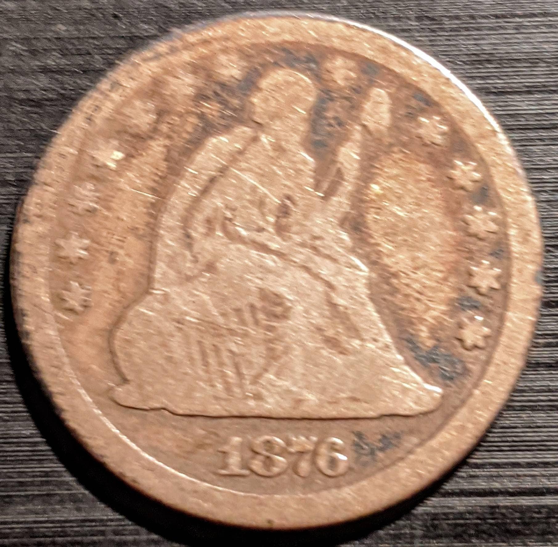 1876-S Circulated Grade Seated Liberty Silver Quarter Antique